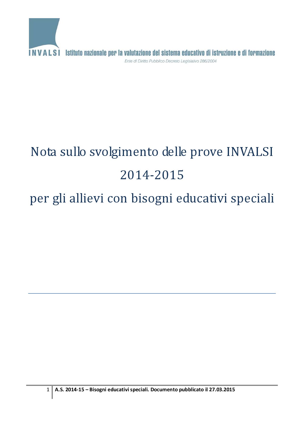 Nota Tecnica sugli alunni con particolari bisogni educativi