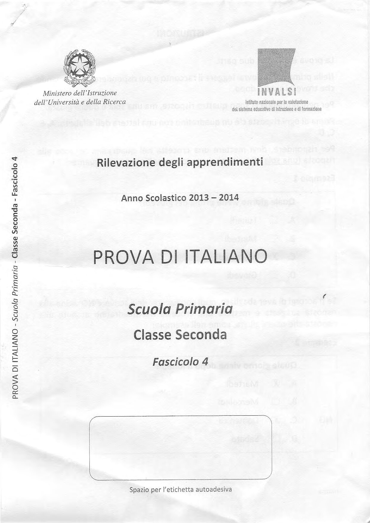 Prova INVALSI 2014 Italiano classe II