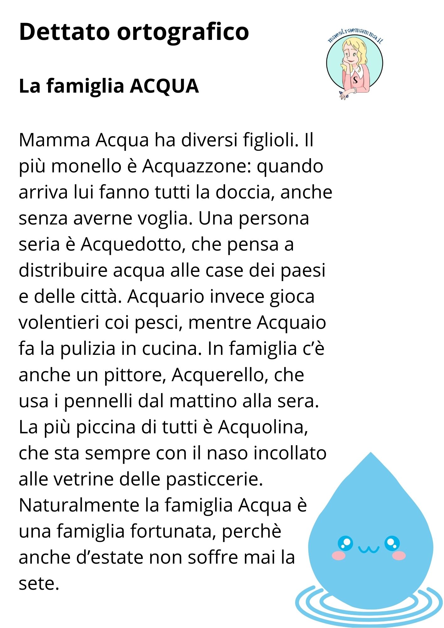 dettato ortografico la famiglia acqua