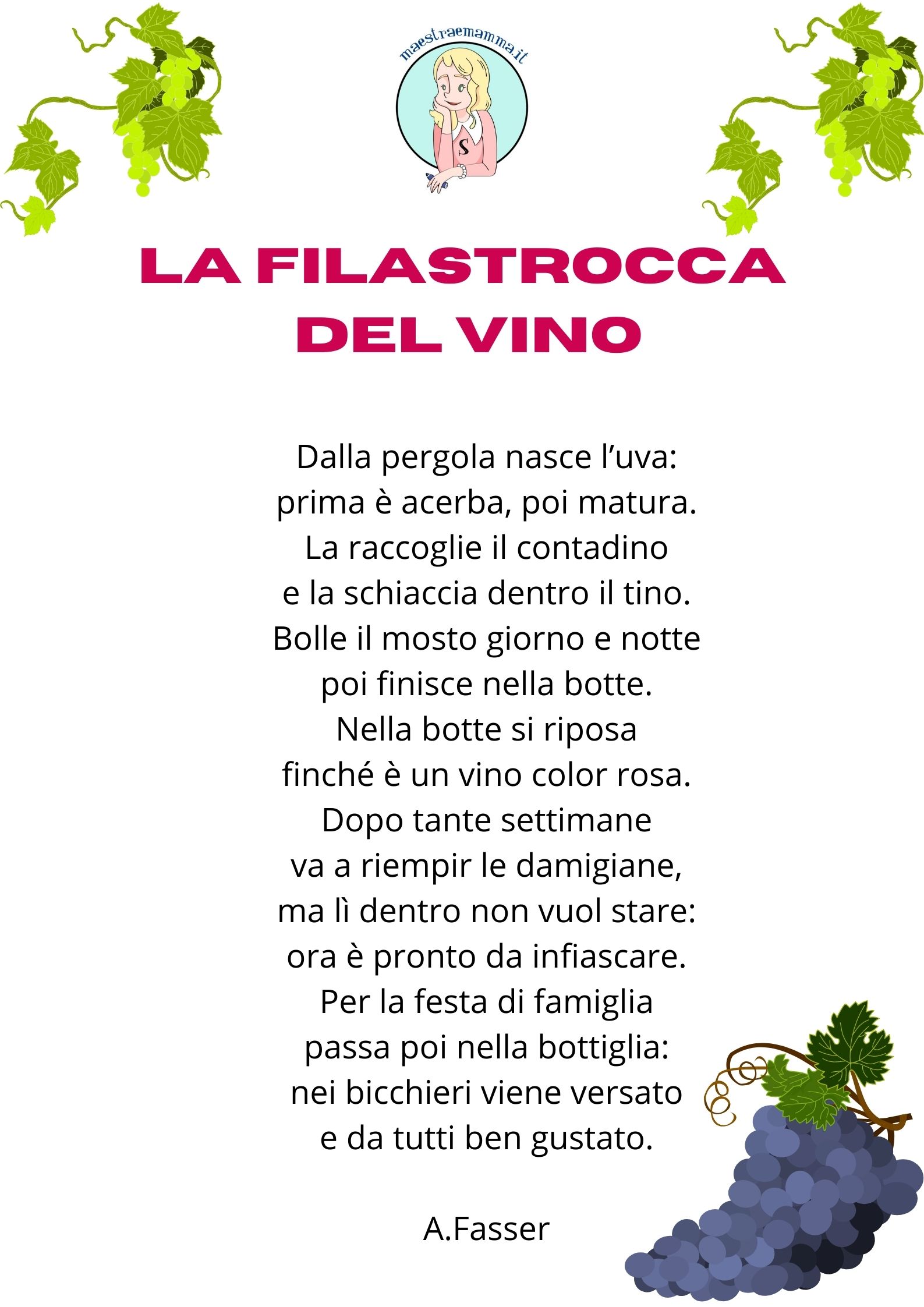 fasser la filastrocca del vino Poesie e filastrocche sulla vendemmia per bambini