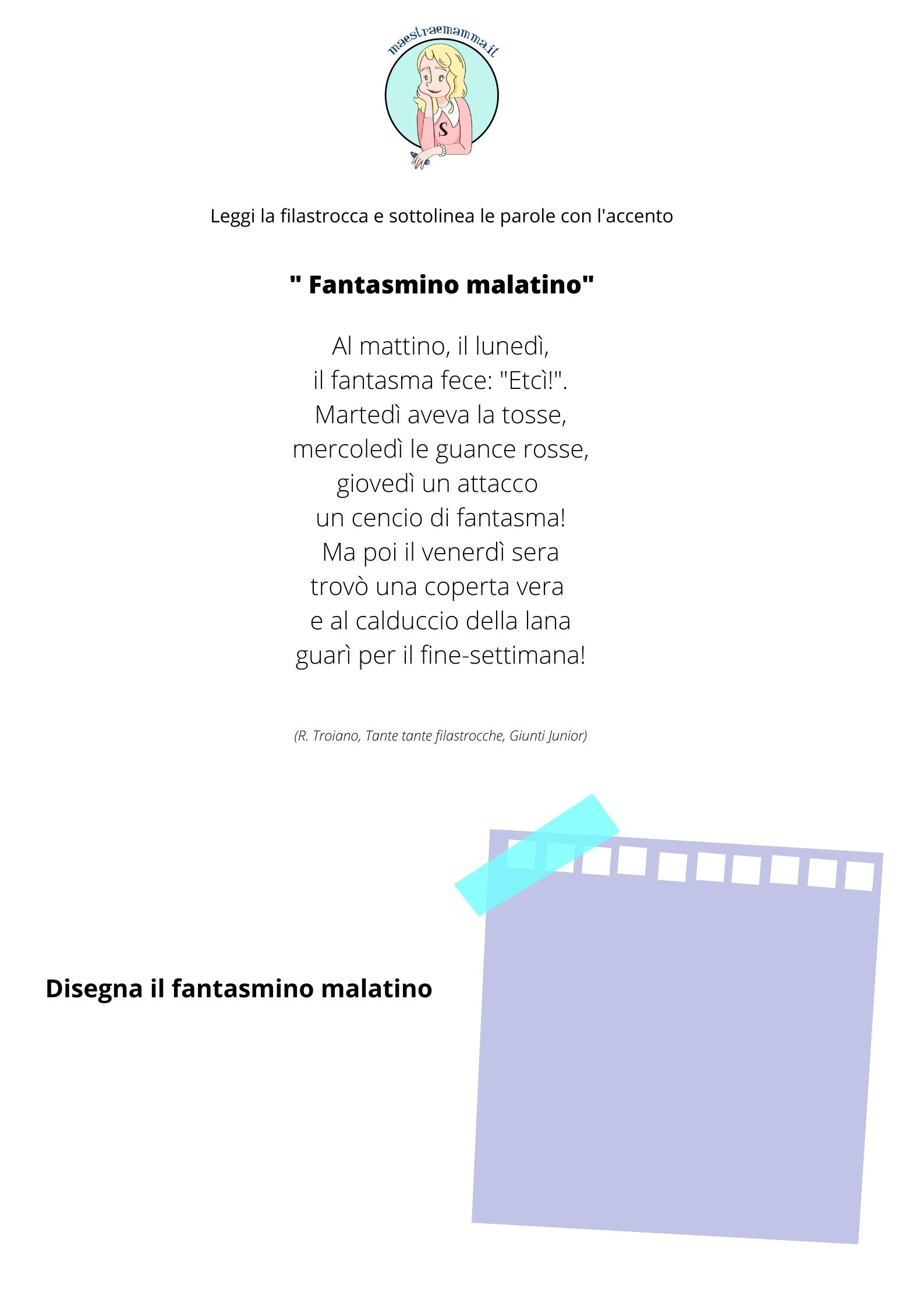 il fantasmino malatino filastrocca giorni settimana fantasma dettato accento scheda didattica accento