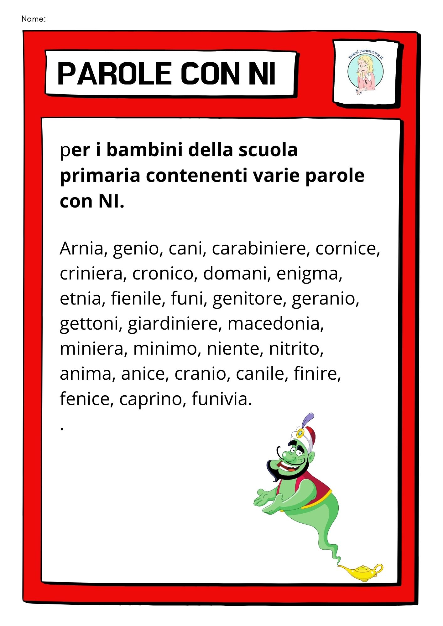 Dettato parole con ni