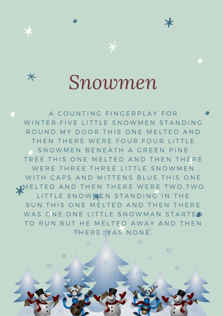 poesia inverno pupazzo neve in inglese per bambini