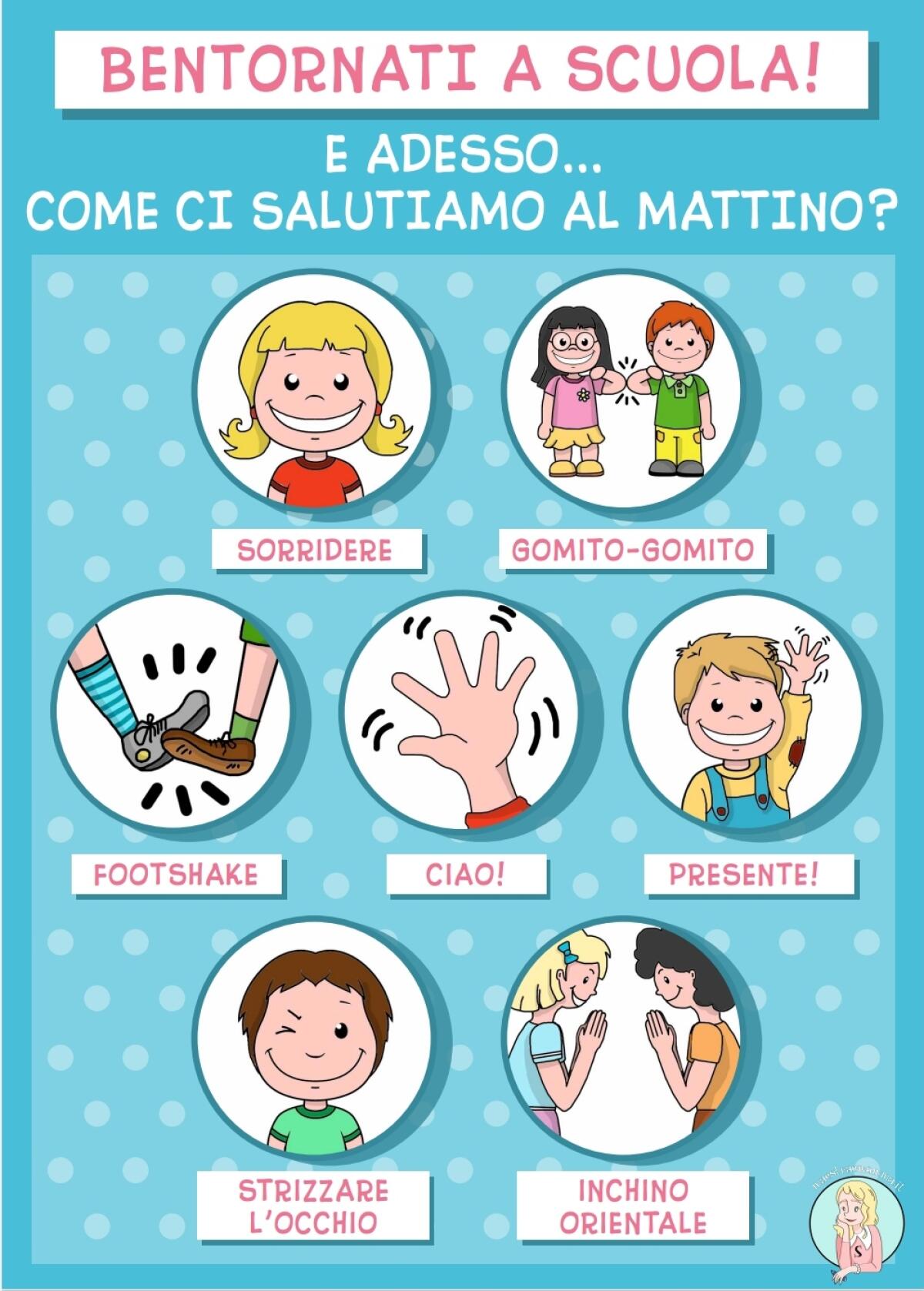 Covid: saluti a scuola - cartellonistica da stampare - 