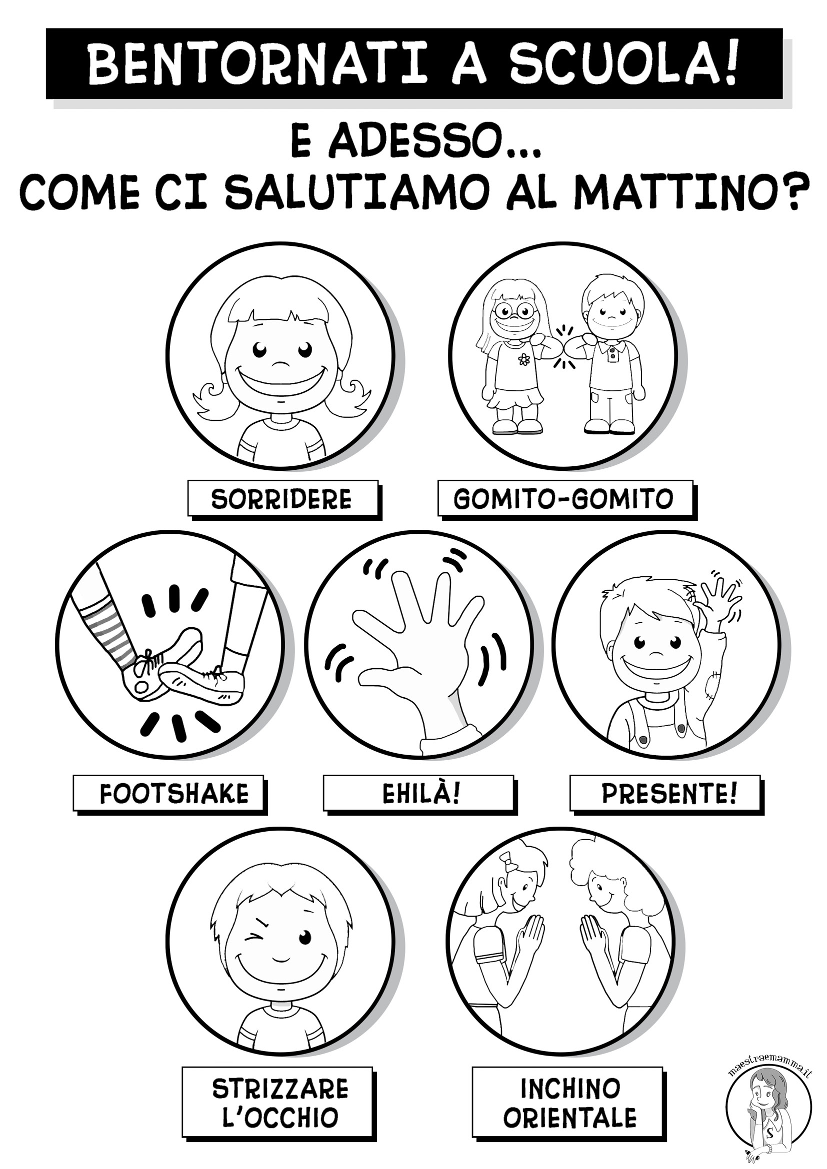 Covid- CORONAVIRUS - saluti a scuola e covid - cartellonistica da stampare covid