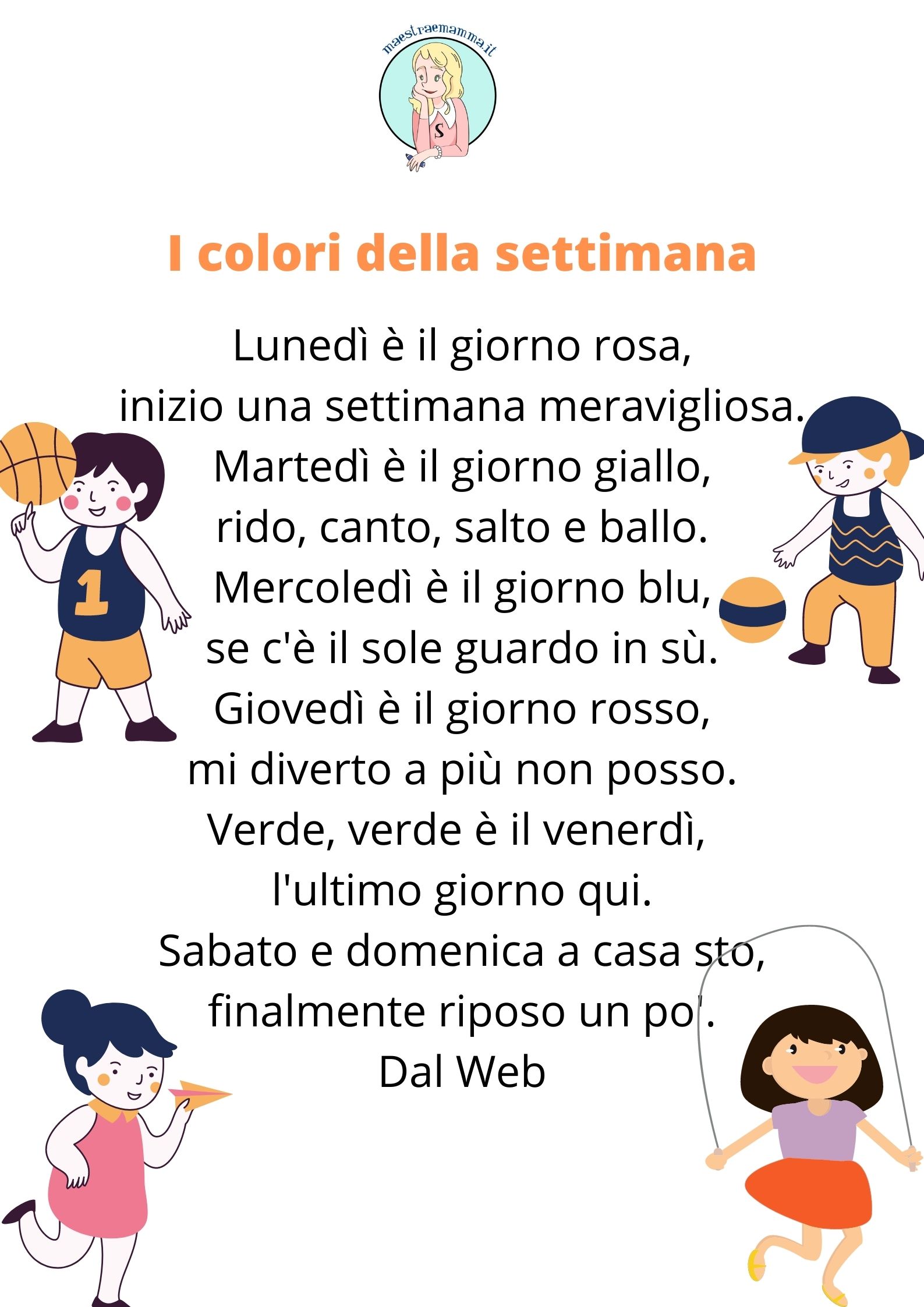 i colori della settimana filastrocca per bambini colori e giorni della settimana