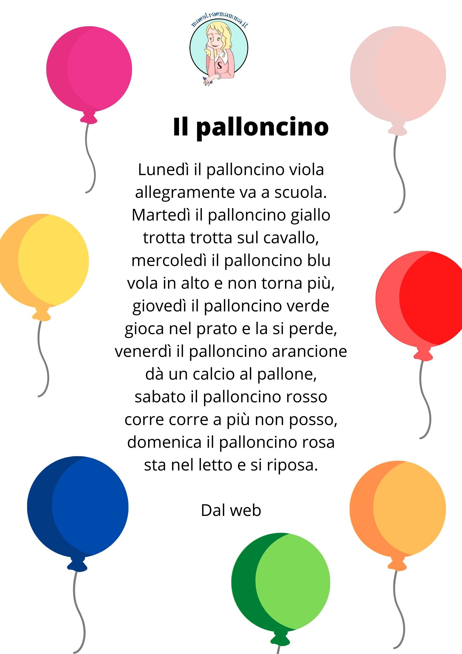il palloncino poesia filastrocca giorni della settimana e colori scuola