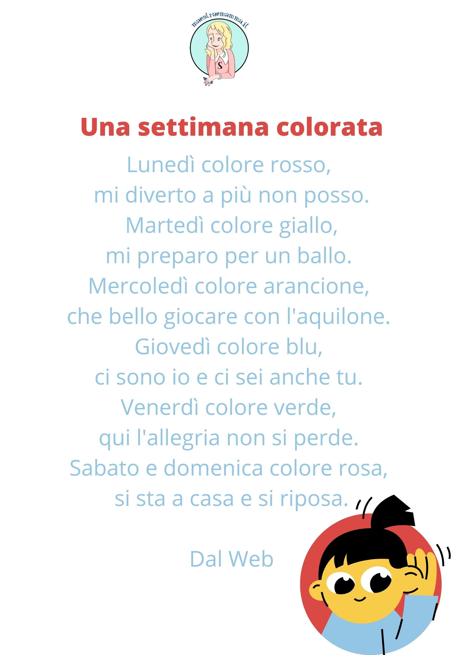 una settimana colorata filastrocca giorni della settimana associati ai colori per bambini di scuola dell-infanzia