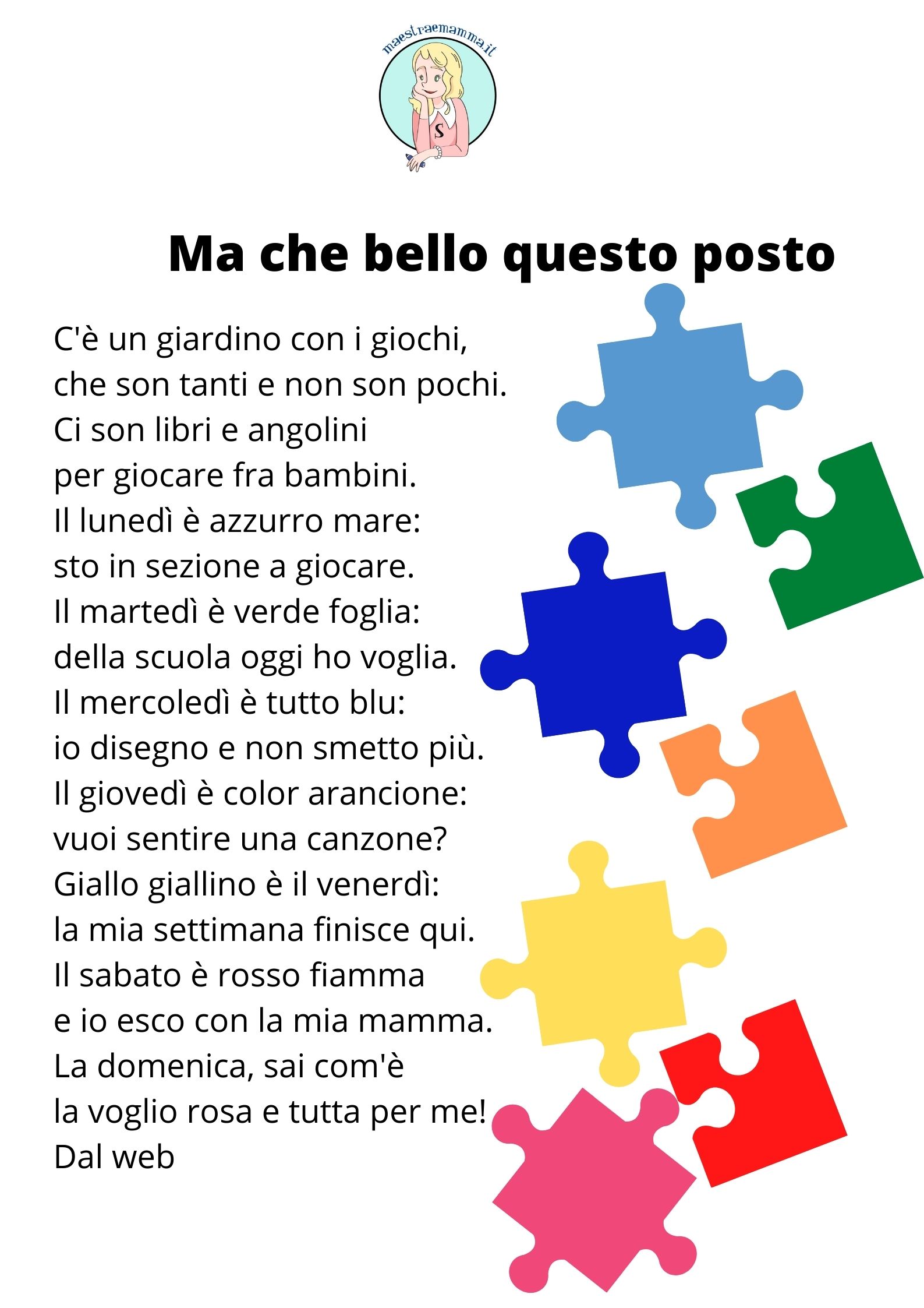 ma che bello questo posto filastrocca colori e giorni della settimana adatta ai bambini di scuola dell'infanzia