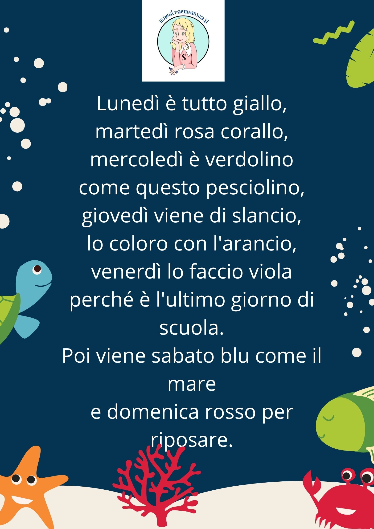 Tutti i colori della settimana filastrocca giorni della settimana poesia bambini scuola colori