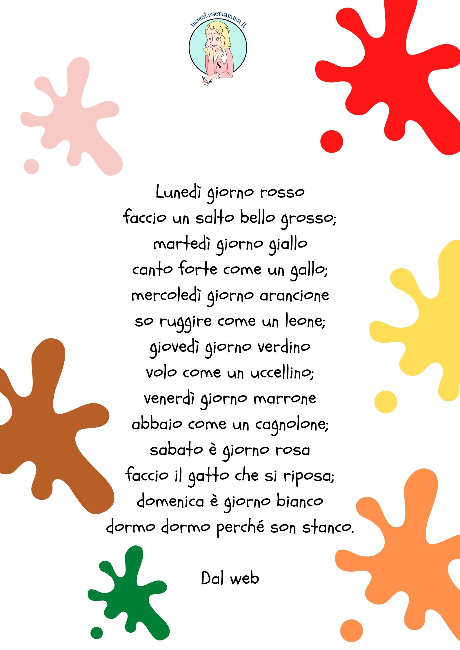 filastrocca giorni della settimana e colori
