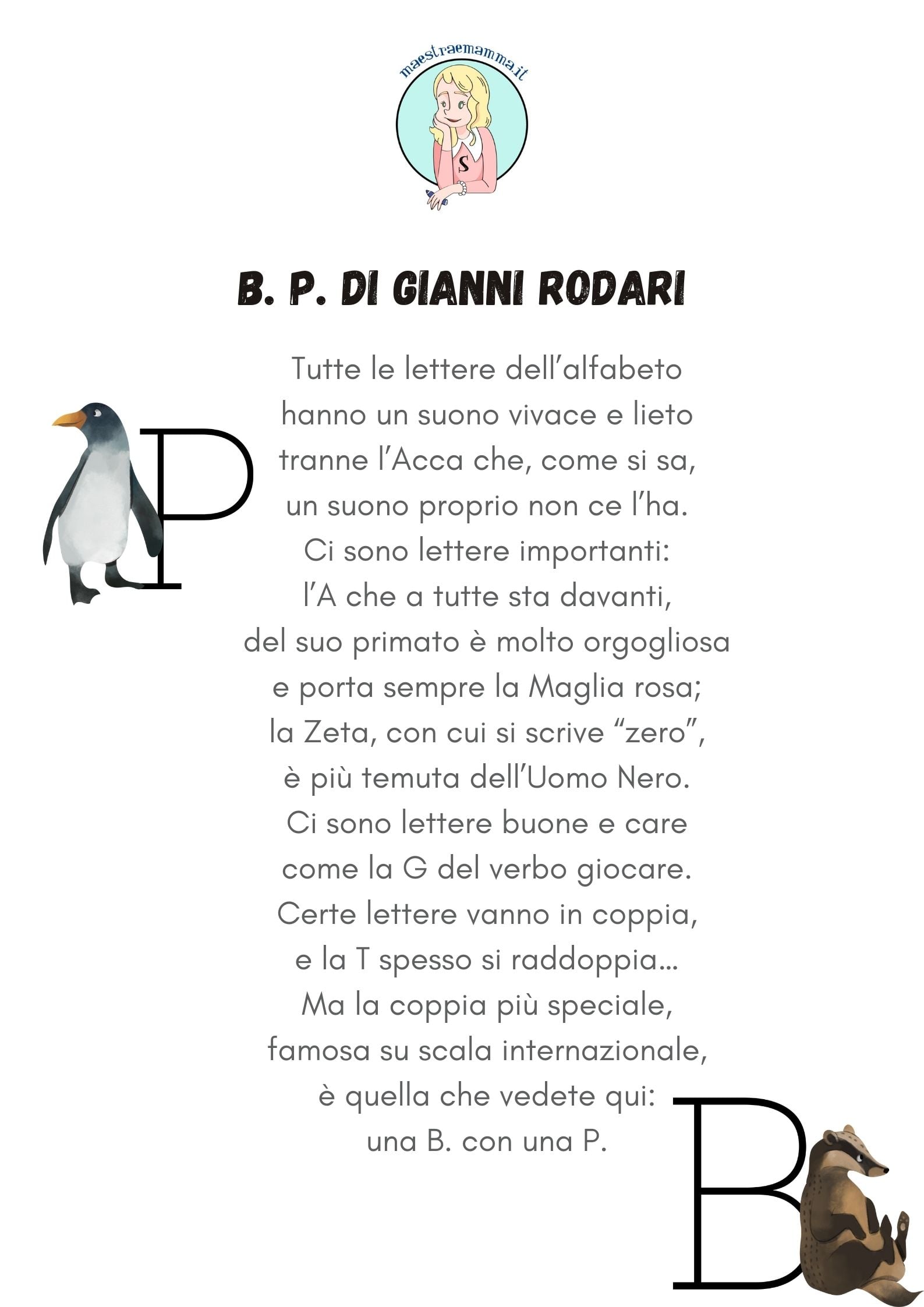 b p di gianni rodari filastrocca alfabeto