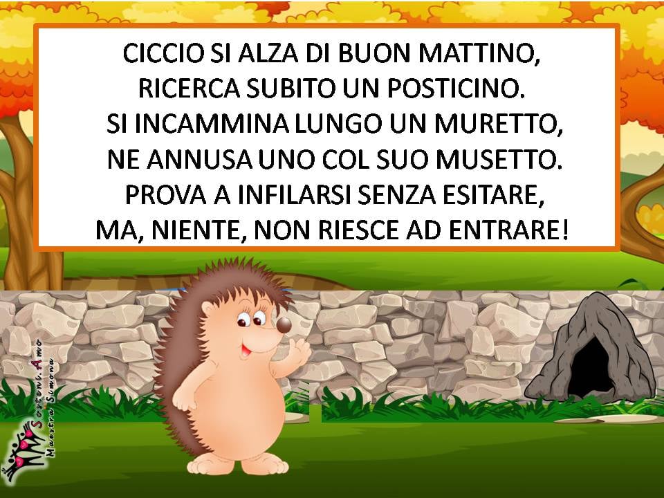 "Ciccio il riccio" scritta da Simona Chianura - storia autunnale con domande di comprensione.