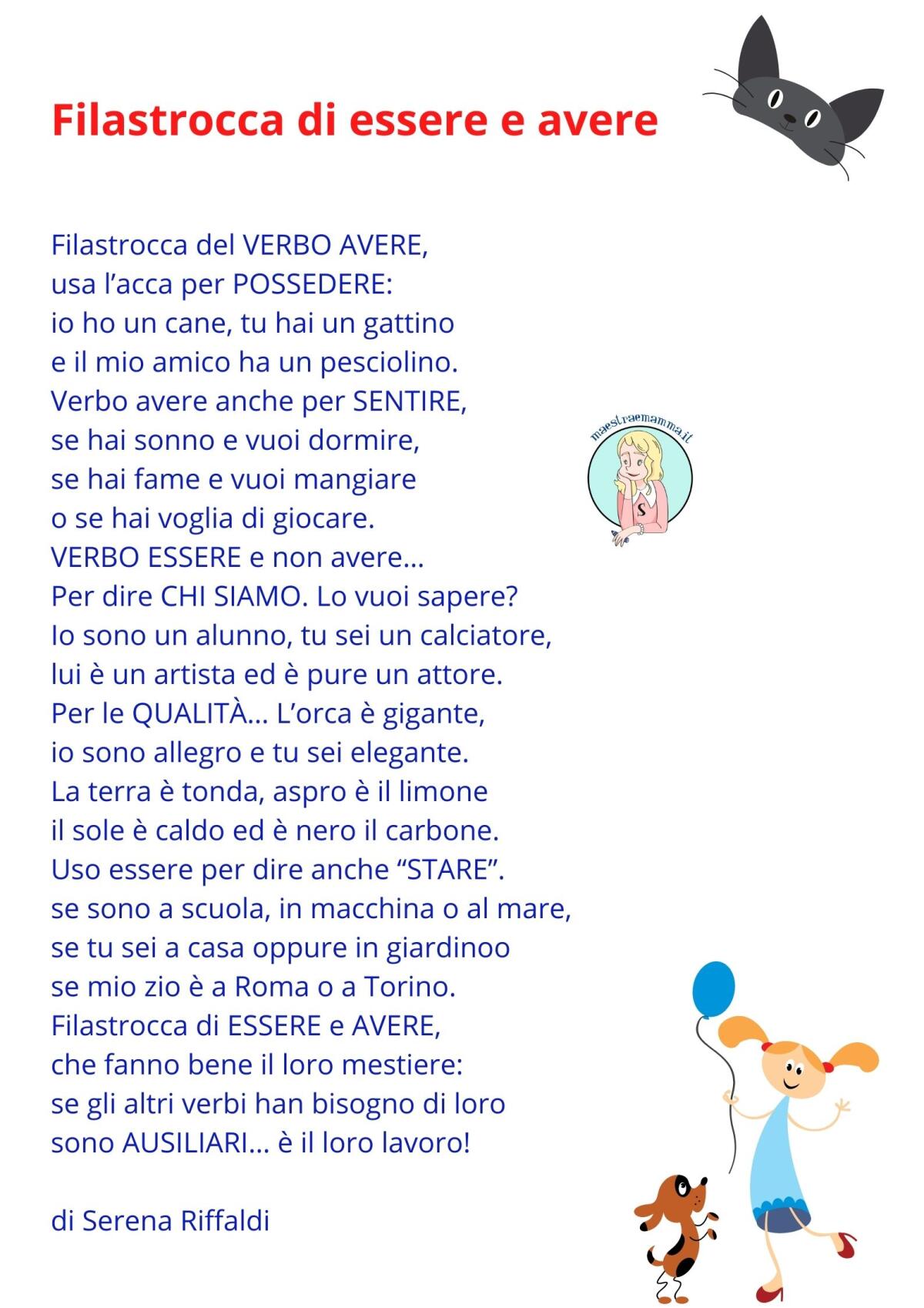 Filastrocca di verbo essere e avere di Serena Riffaldi - 