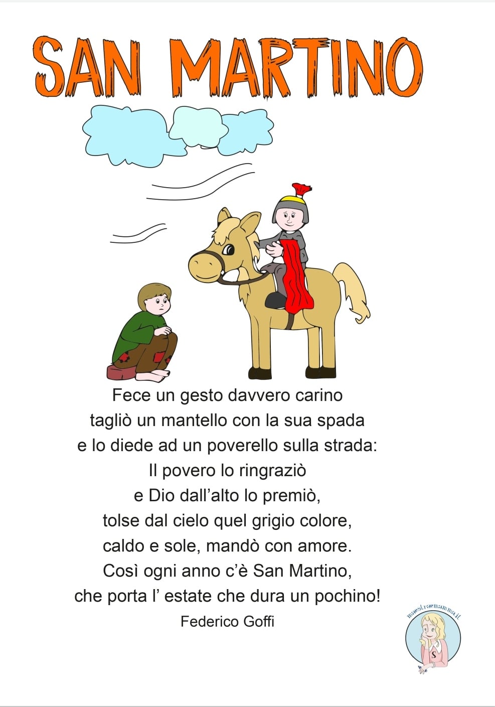 poesia di san martino per gli alunni di scuola primaria di federico goffi da colorare in bianco e nero