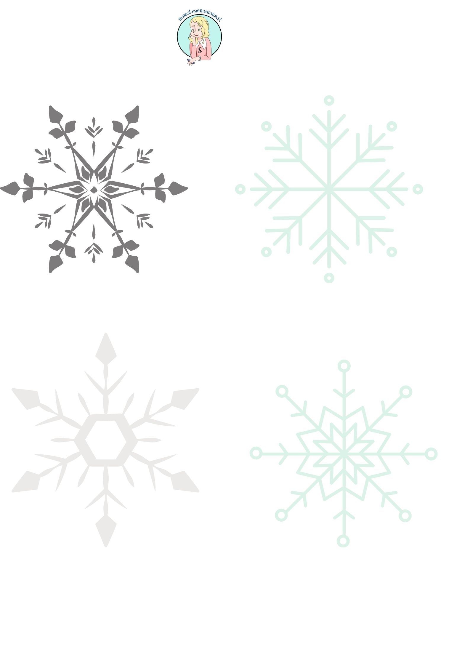 fiocchi di neve in bianco e nero Disegni di Natale da ricopiare stampare colorare appendere