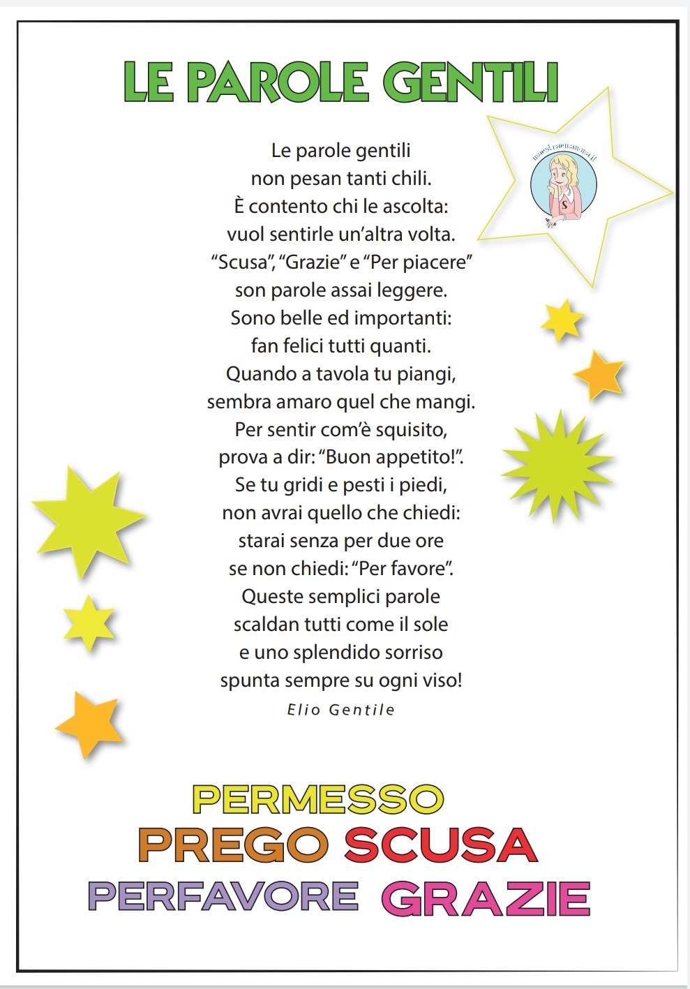 Le parole gentili - poesia gentilezza di Elio Gentile - per la giornata della gentilezza ma utile da proporre anche durante le lezioni di educazione civica