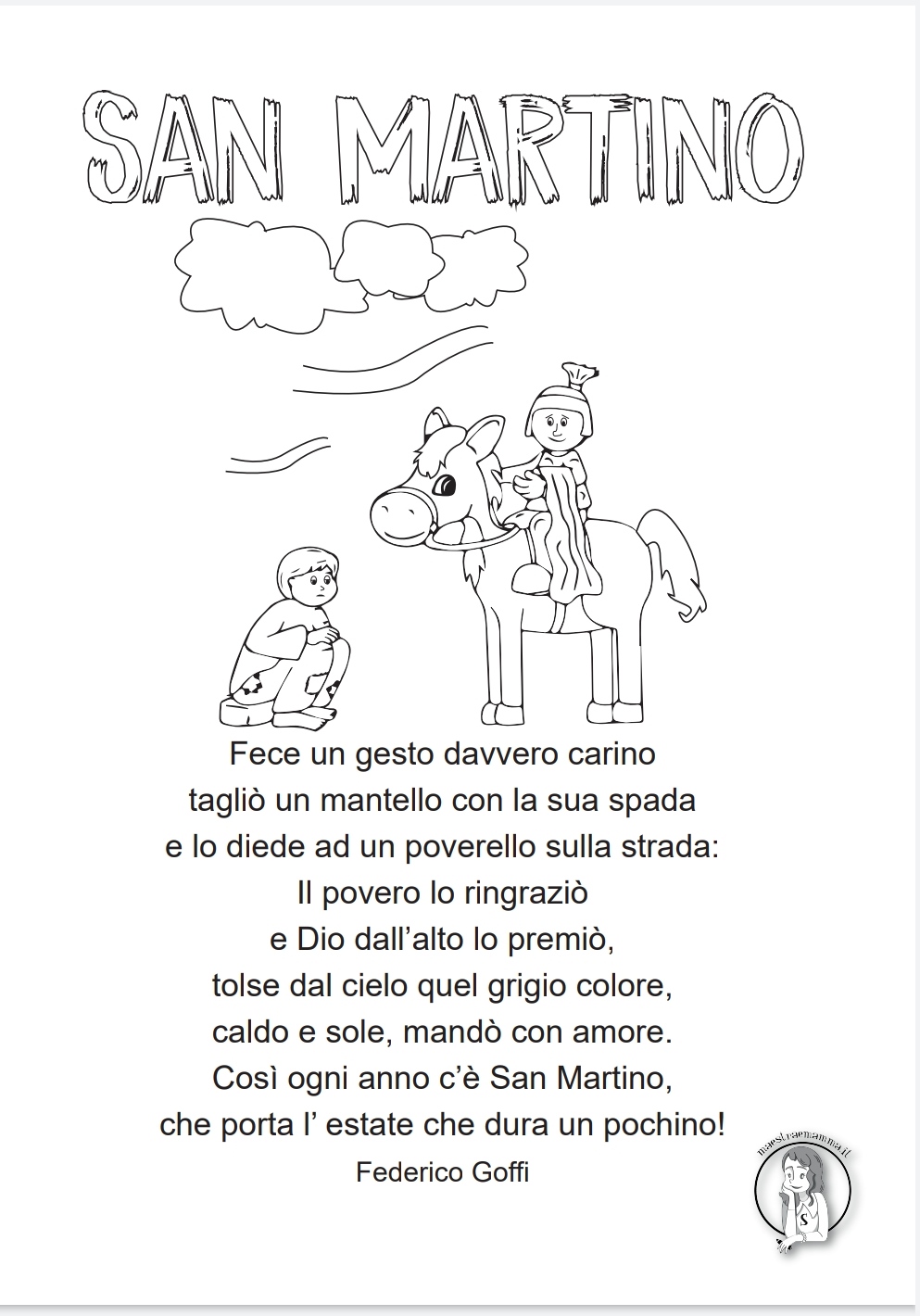 poesia di san martino per gli alunni di scuola primaria di federico goffi da colorare in bianco e nero