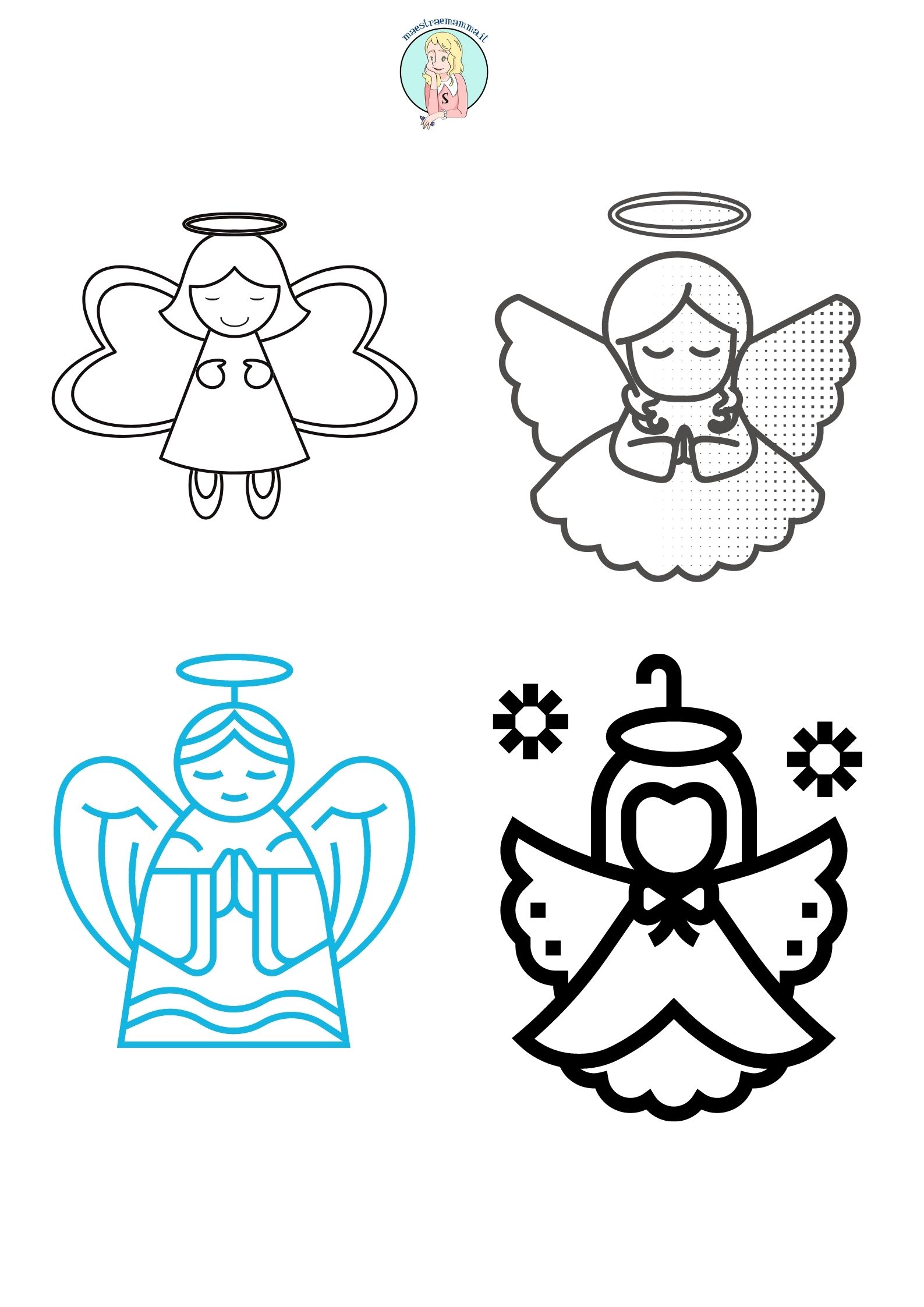ANGELI DI NATALE DA COLORARE