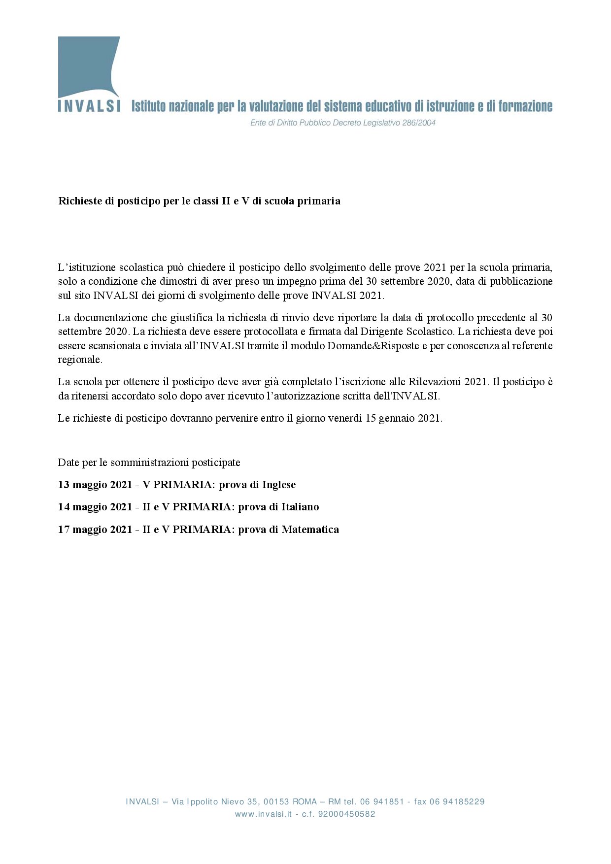 Richieste di posticipo