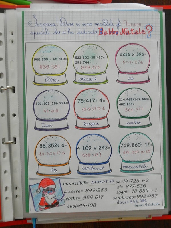 schede di matematiche classe terze e quarte natale