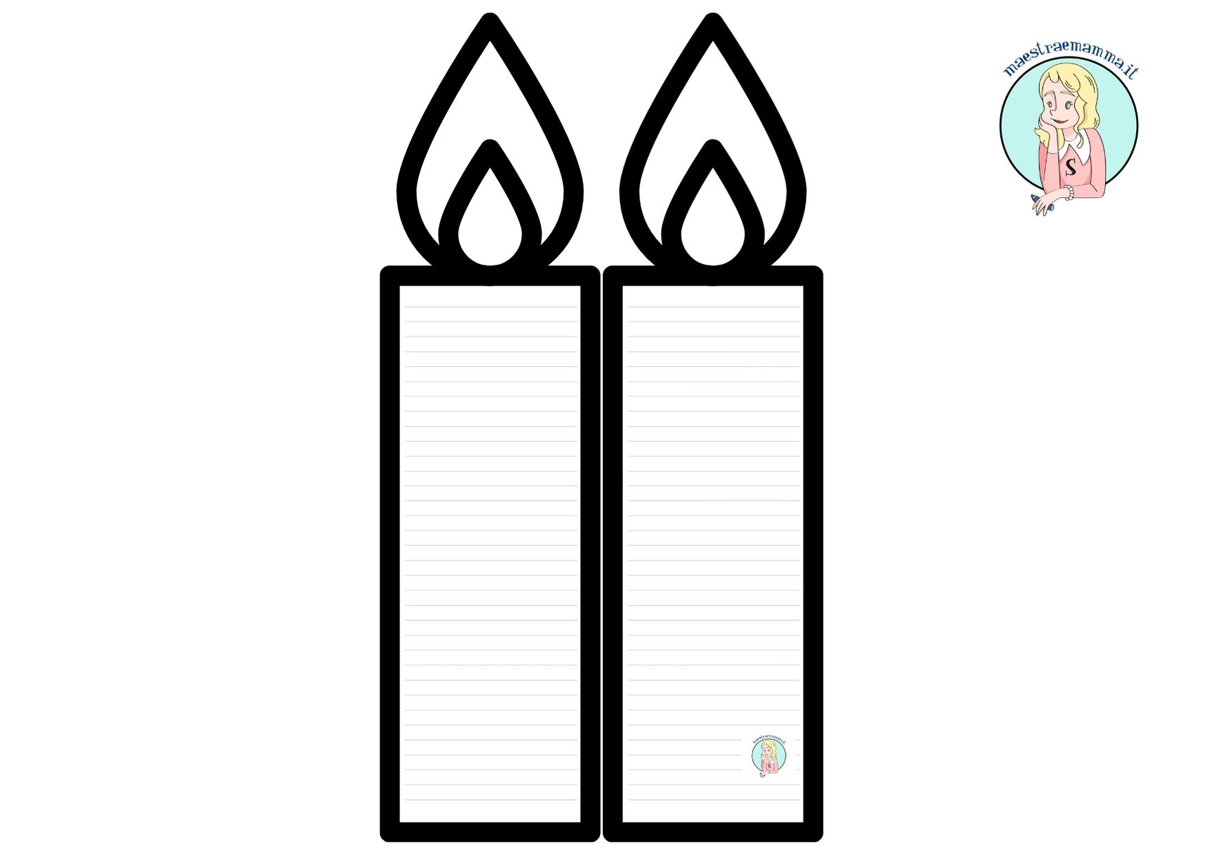 modello da scaricare per creare un biglietto di natale a forma di candele con le righe Biglietto di Natale facile con candela di carta