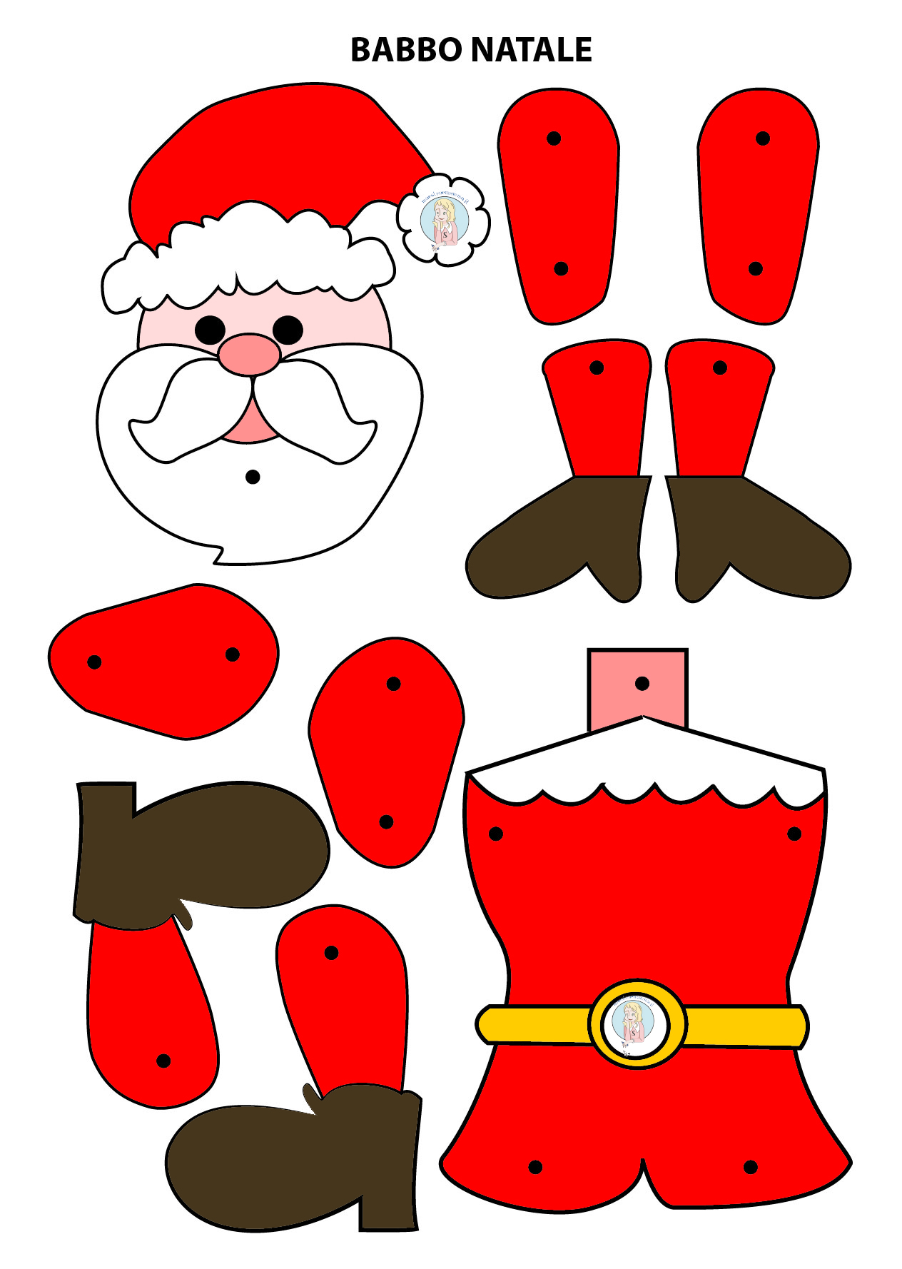 Sagoma di Babbo Natale da ritagliare, ricostruire e colorare