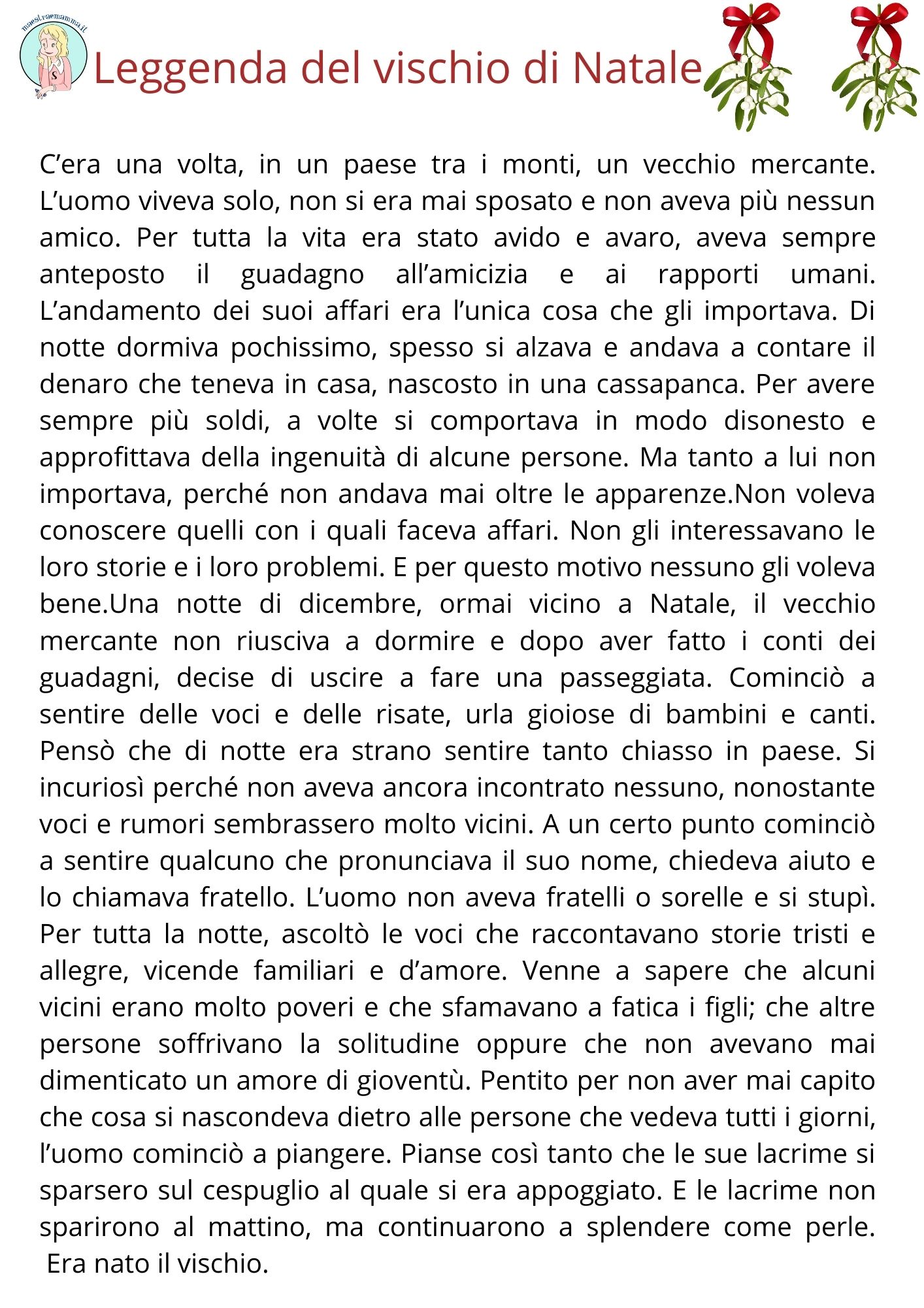 Leggenda del vischio di Natale per bambini