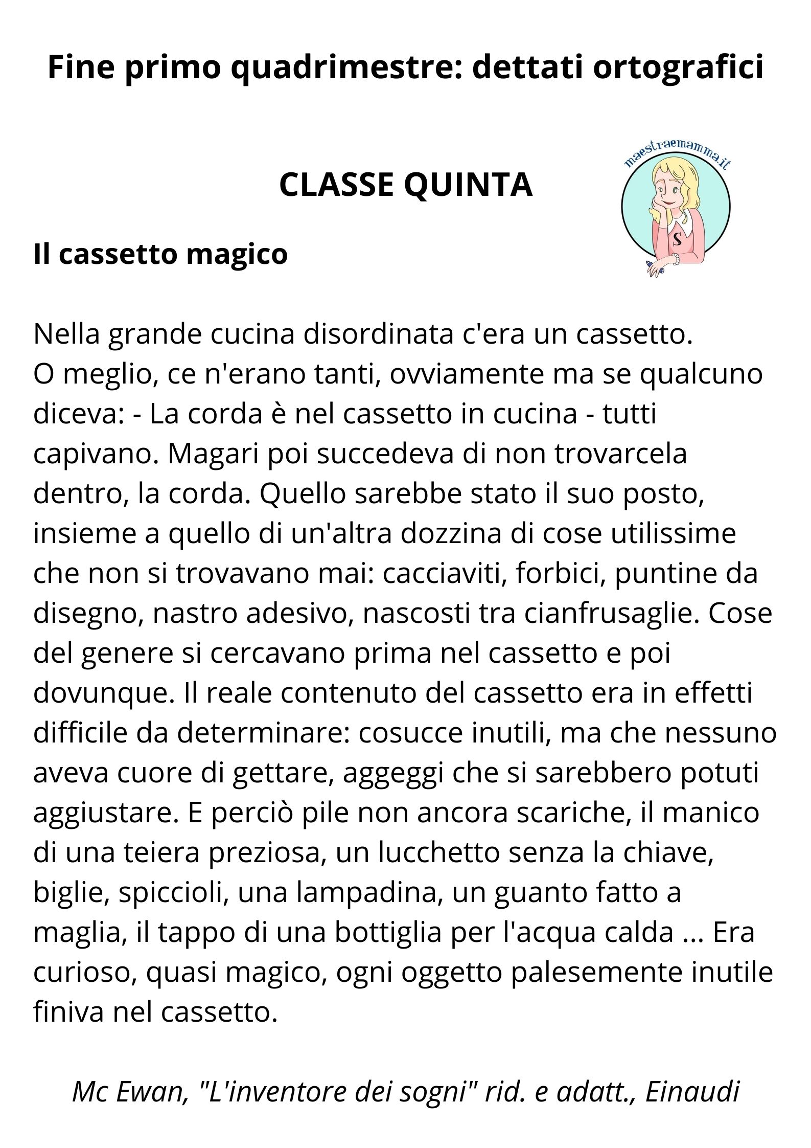 dettato classe quinta