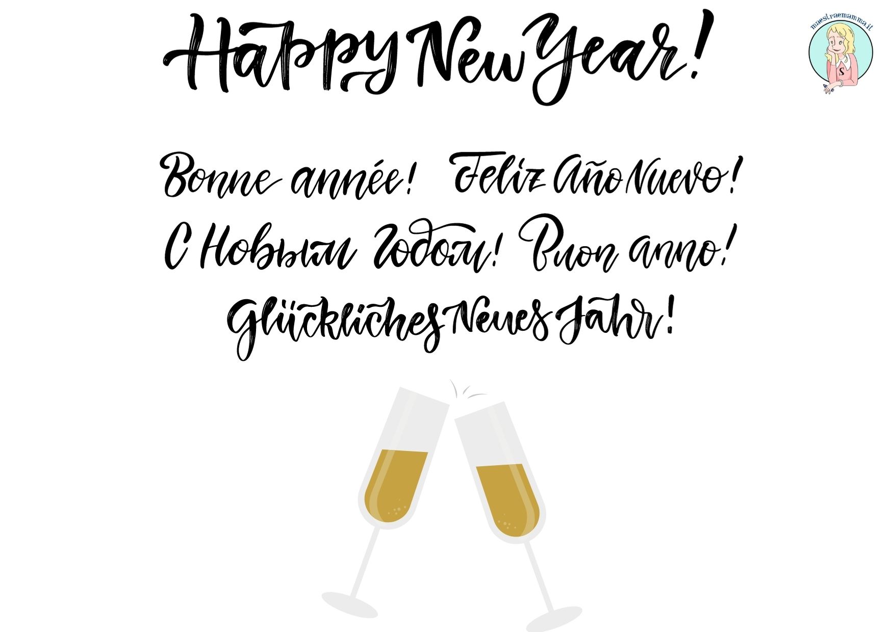 BUON ANNO NELLE DIVERSE LINGUE DEL MONDO Capodanno disegni bambini