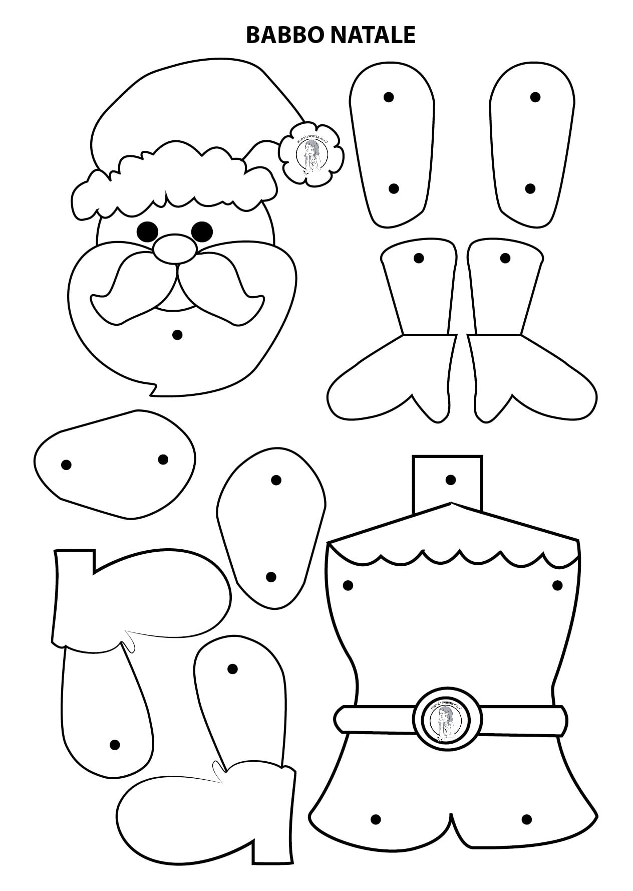 Sagoma di Babbo Natale da ritagliare, ricostruire e colorare