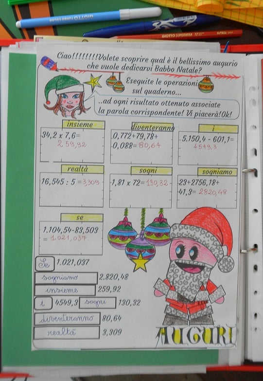 schede di matematiche classe terze e quarte natale