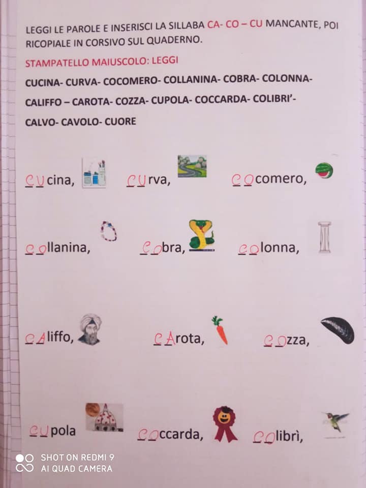 schede didattiche scuola primaria dettato ortografico suoni duri ca co cu