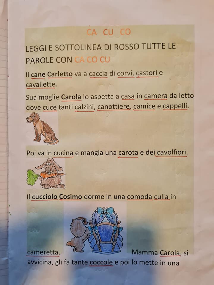 sottolinea divisione in sillabe schede didattiche scuola primaria dettato ortografico suoni duri ca co cu
