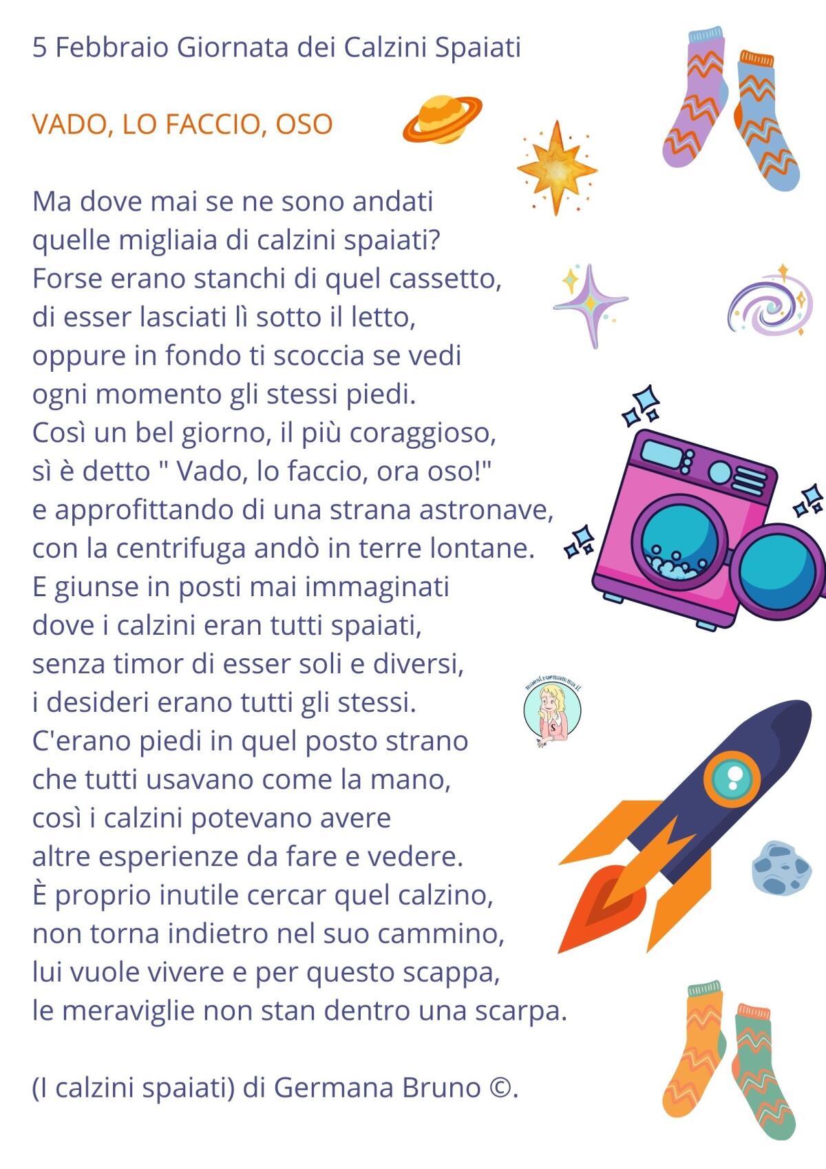 Giornata Calzini Spaiati Poesia: "VADO, LO FACCIO, OSO" - 
