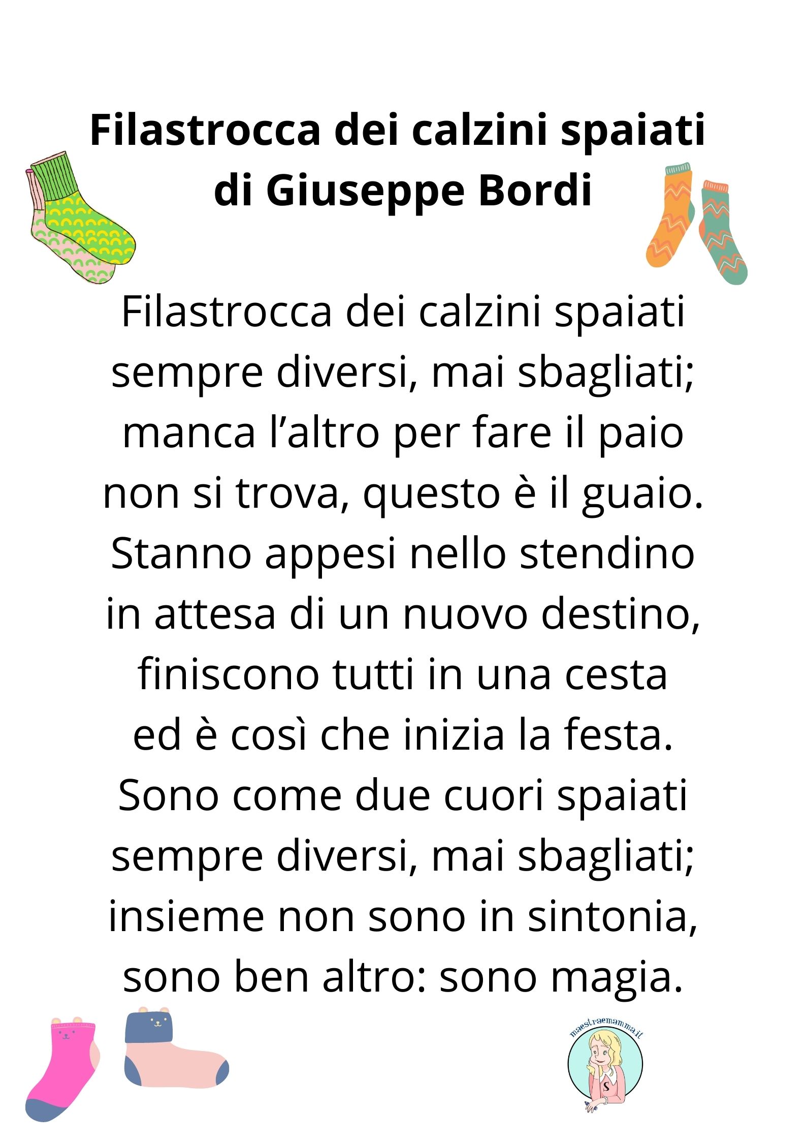 Filastrocca dei calzini spaiati di giuseppe bordi