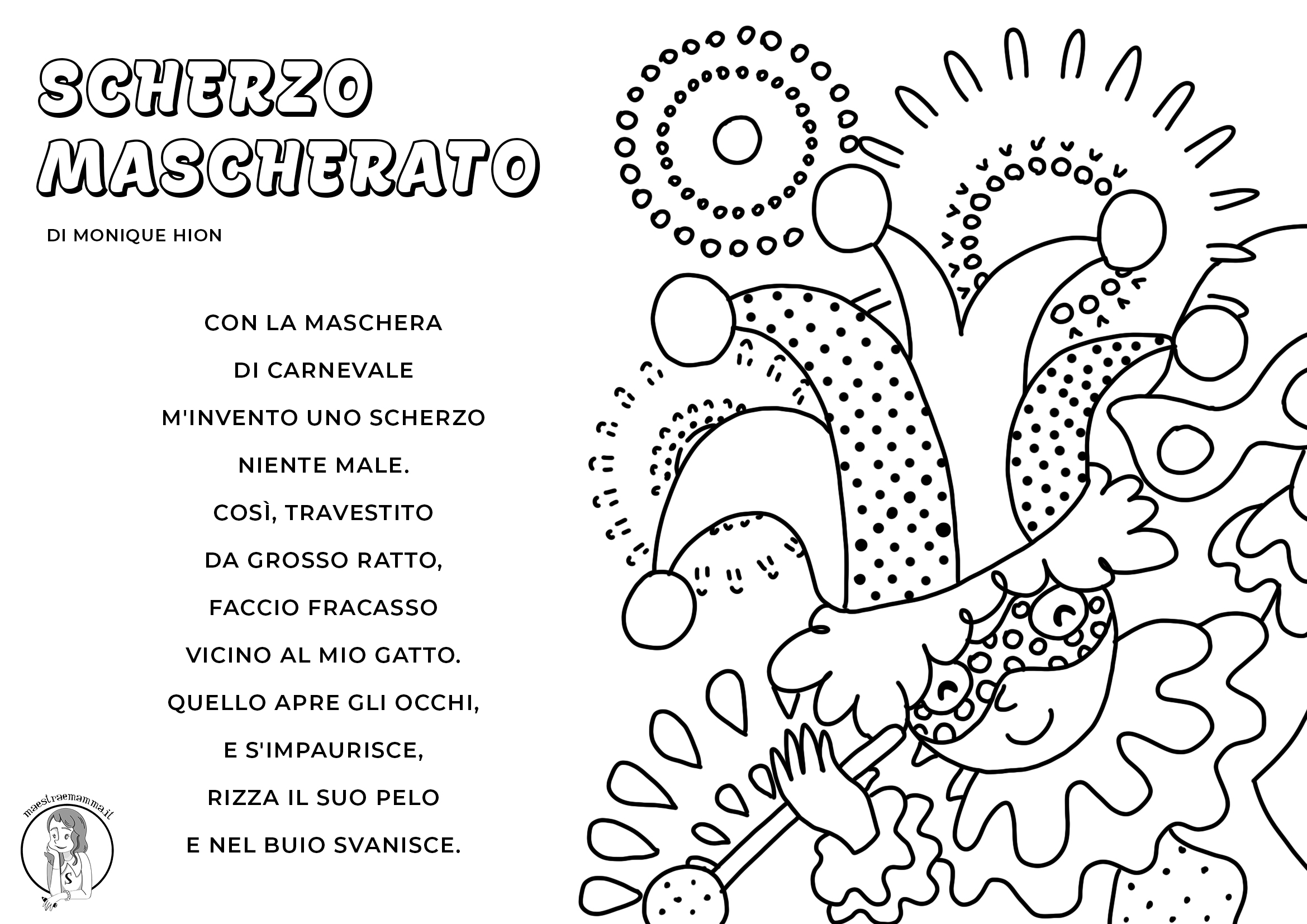Filastrocca di Carnevale per bambini da scaricare in bianco e nero o a colori