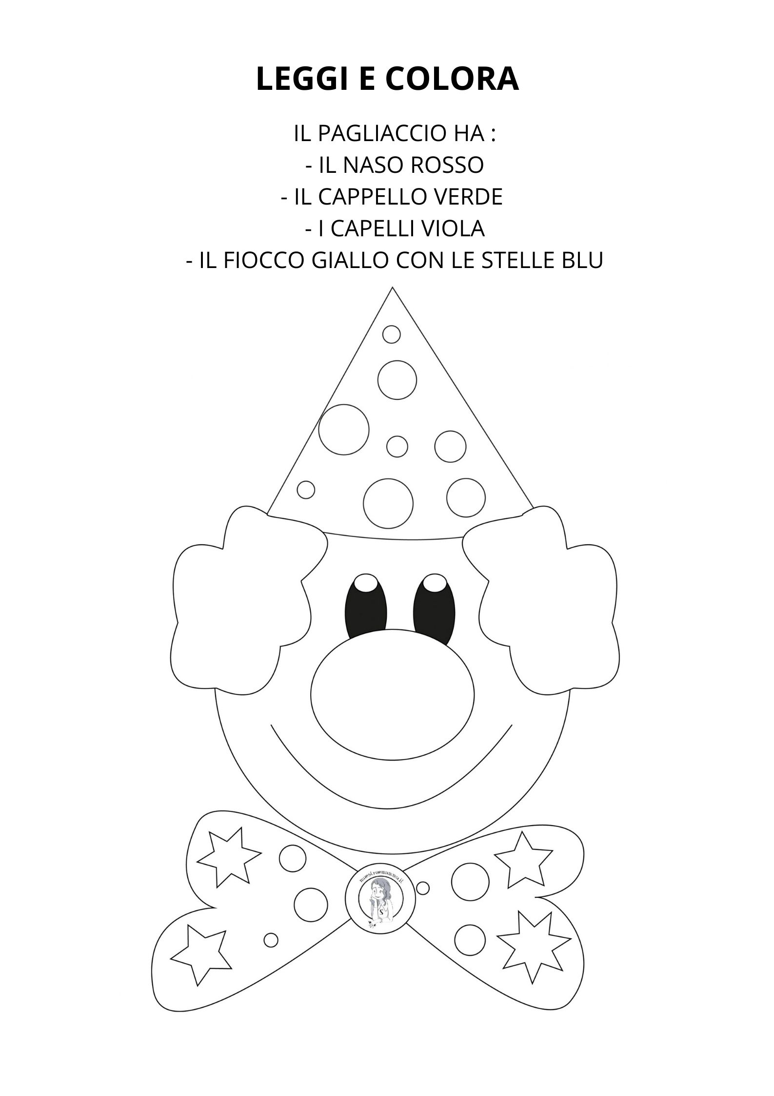 Leggi e colora - scheda didattica di Carnevale - classe prima