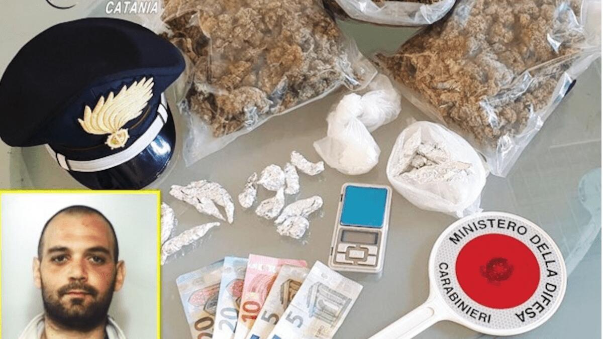 Misterbianco: nega d’essere coinvolto nello spaccio presso la proprietà. Trovato con marijuana, cocaina e chiavi del locale - 