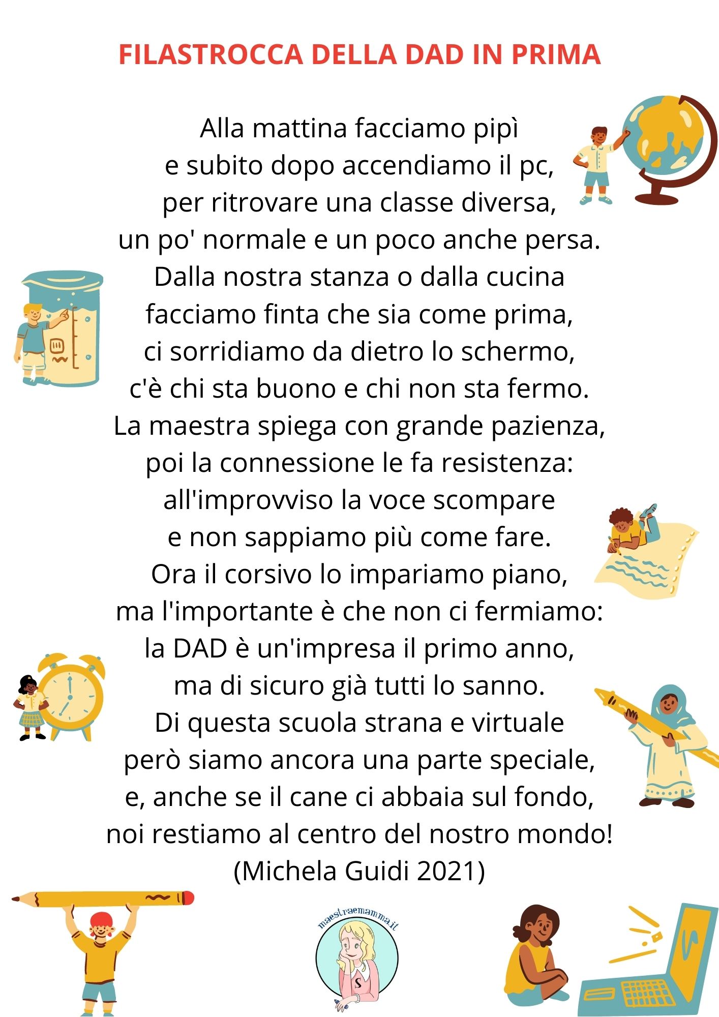 filastrocca poesia dad didattica a distanza coronavirus classe prima scuola primaria bambini