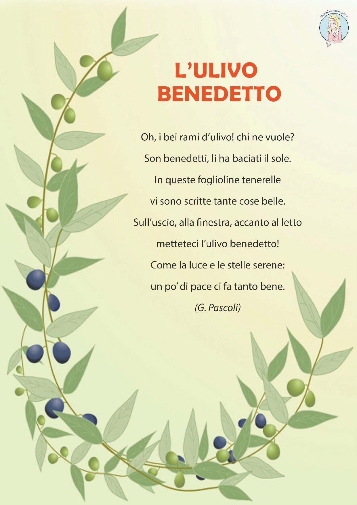 1. PDF - Poesia di Pasqua: "L'ulivo benedetto" di Giovanni Pascoli a colori