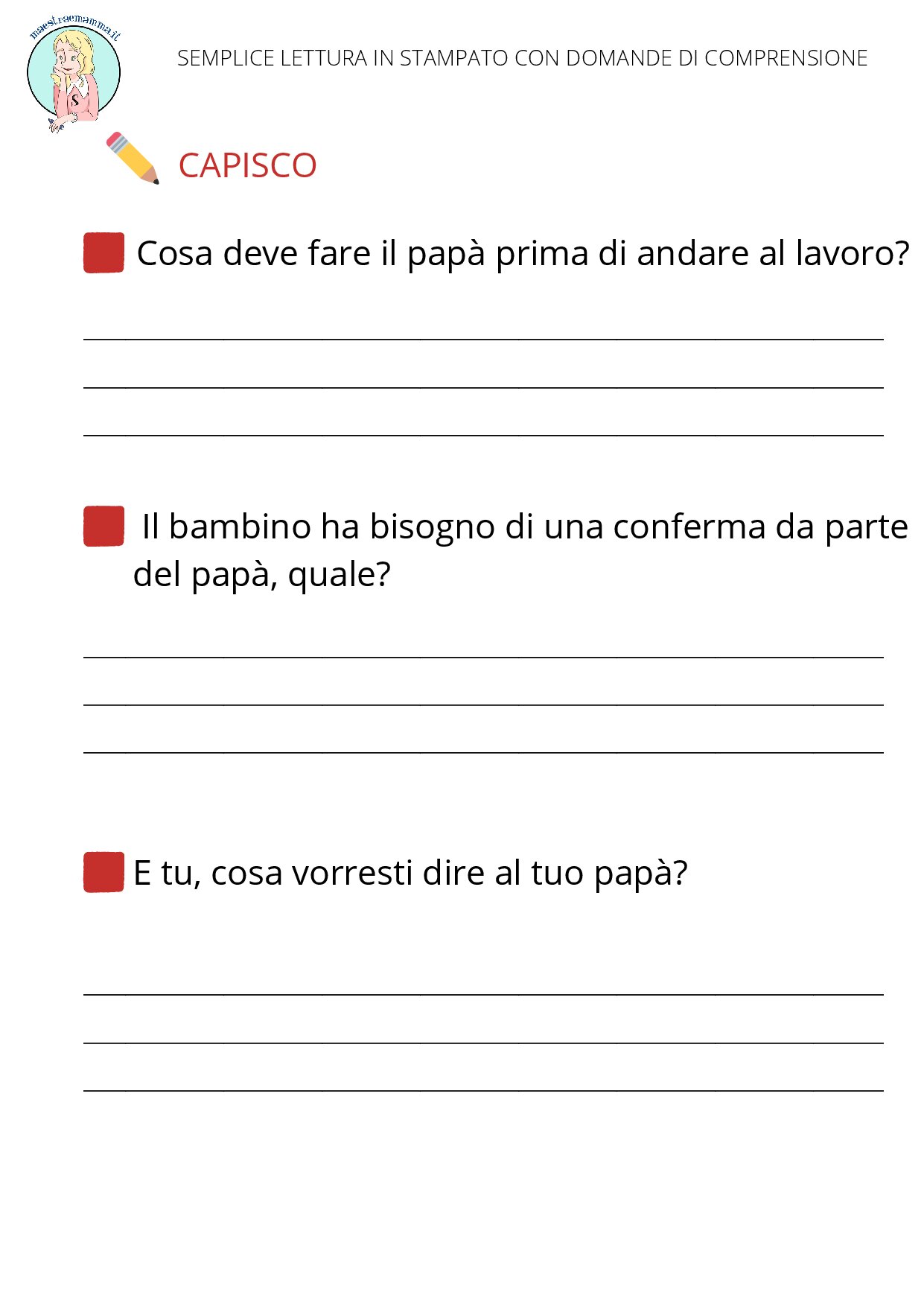 PDF domande lettura "Prima di andare al lavoro" in stampato minuscolo 