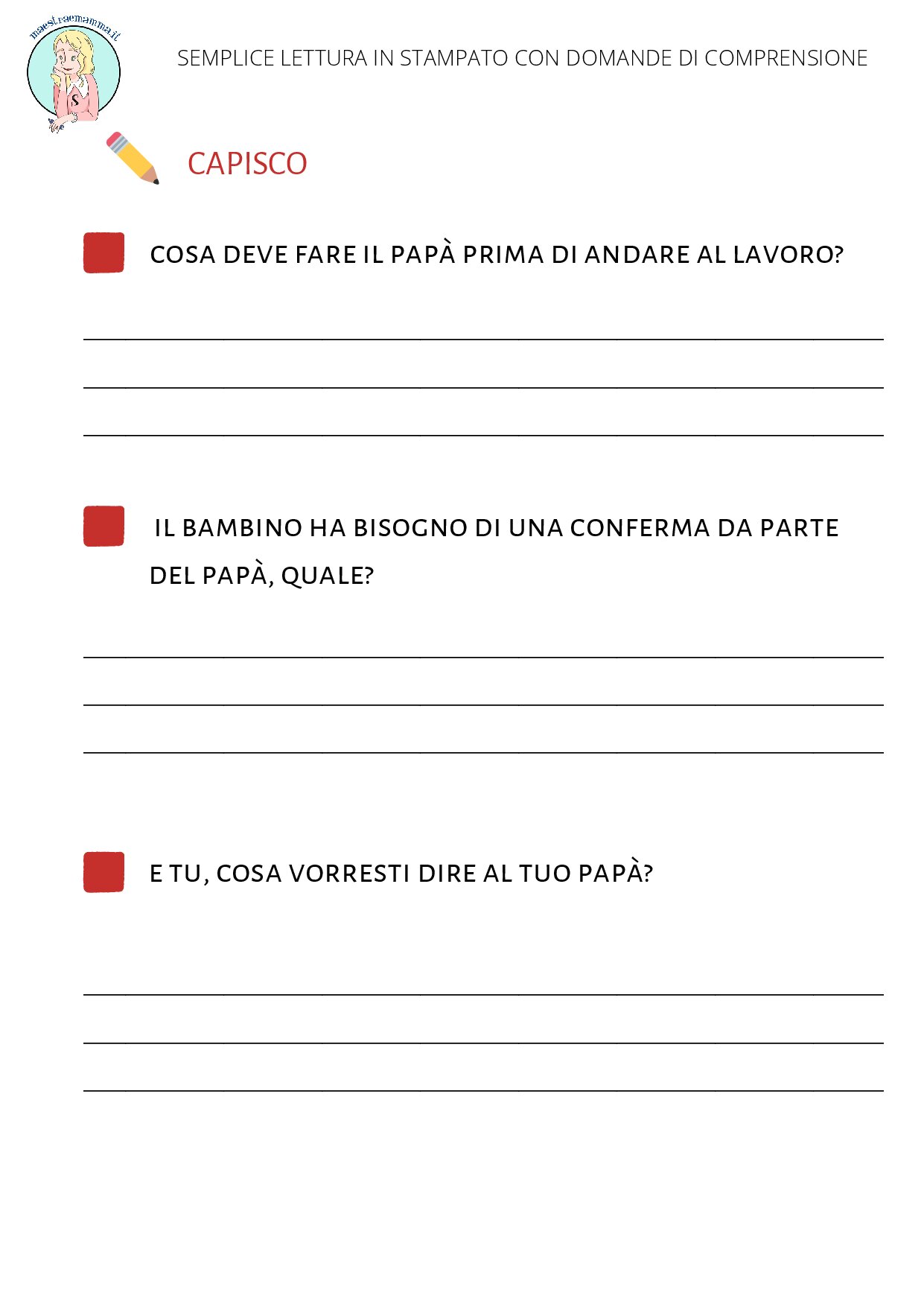 PDF domande lettura "Prima di andare al lavoro" in stampato maiuscolo 