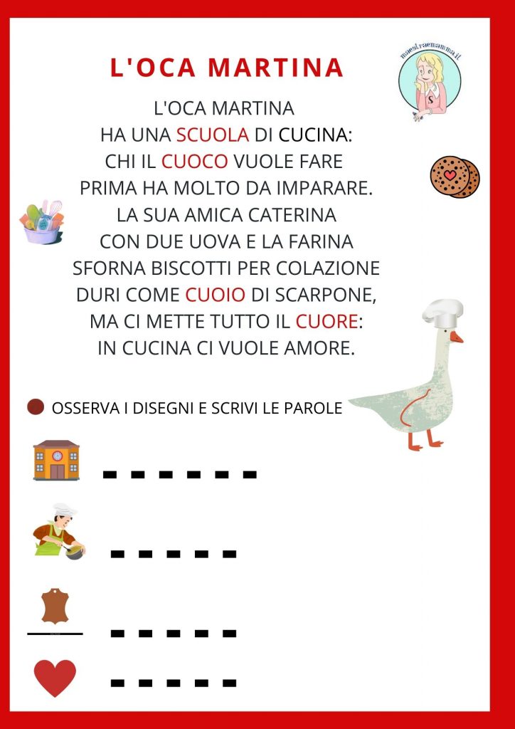 SCHEDA DIDATTICA DETTATO FILASTROCCA PAROLE CAPRICCIOSE SCUOLA CUOCO CUOIO