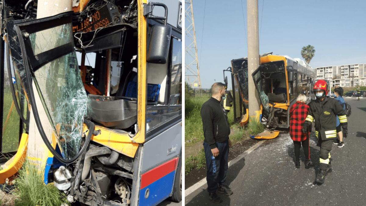 Librino, bus Amt contro un palo: due feriti gravi, un passeggero e il conducente - 