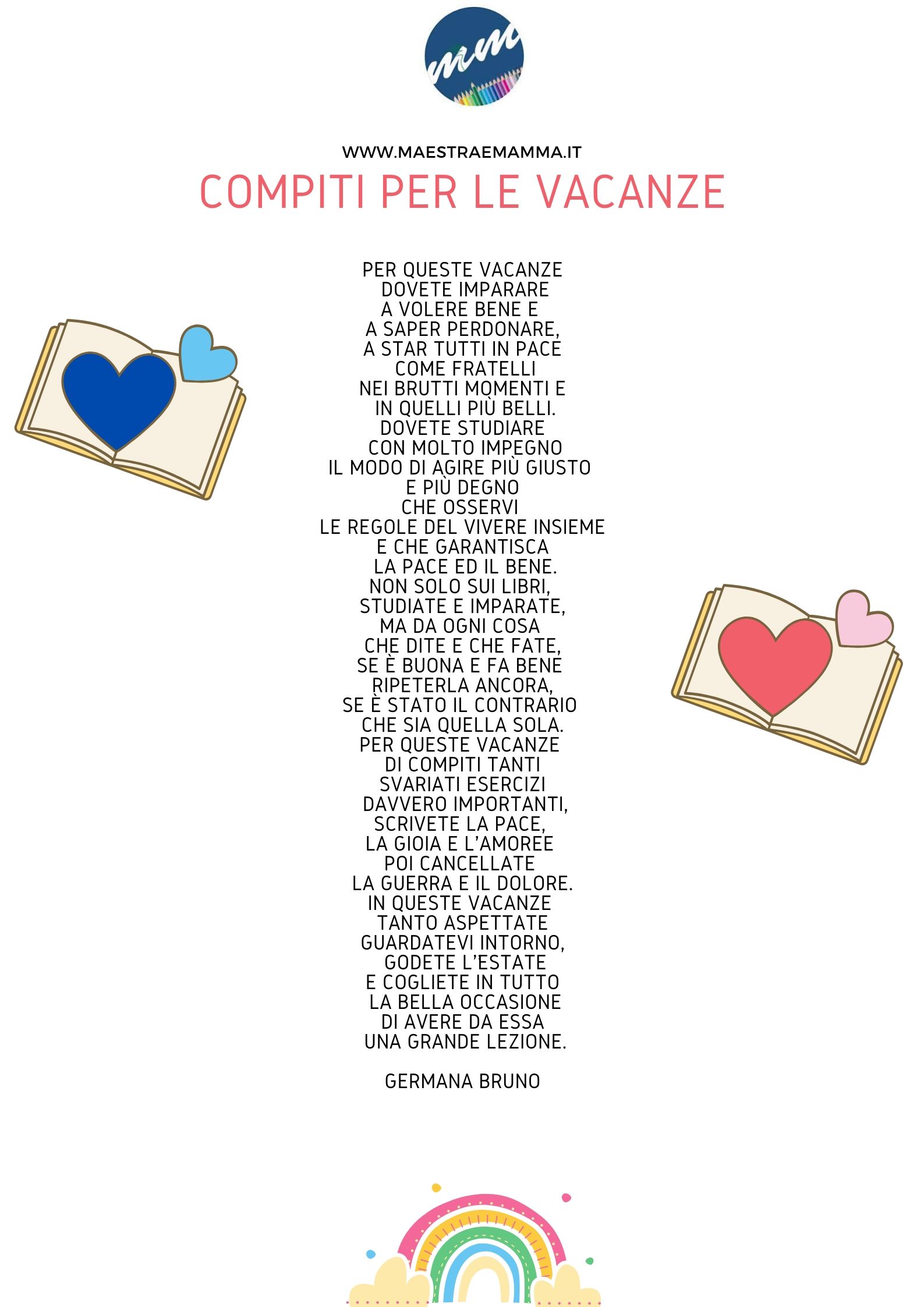POESIA FINE ANNO PER COMPITI VACANZE GIORDANA BRUNO