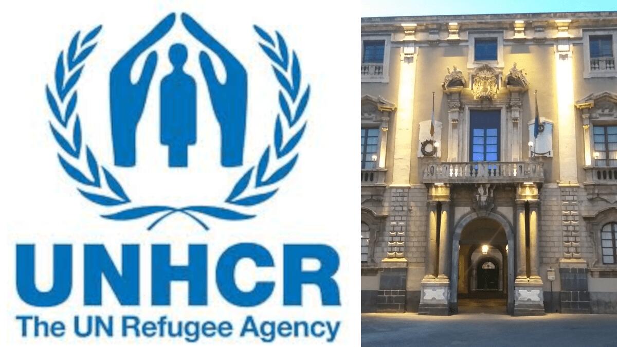 Balcone centrale blu al Palazzo degli Elefanti per la Giornata del Rifugiato e sensibilizzare sulla campagna UNHCR - 