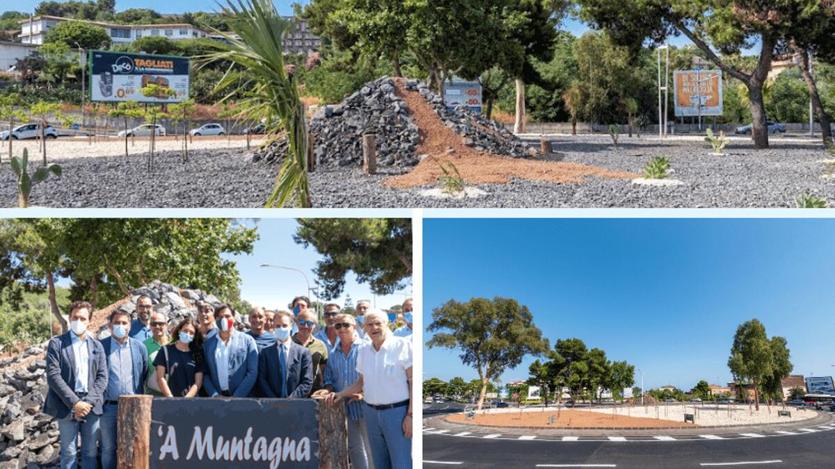 "A Muntagna", rinasce a San Nullo la rotatoria dedicata all'Etna riqualificata da Comune e privati - 