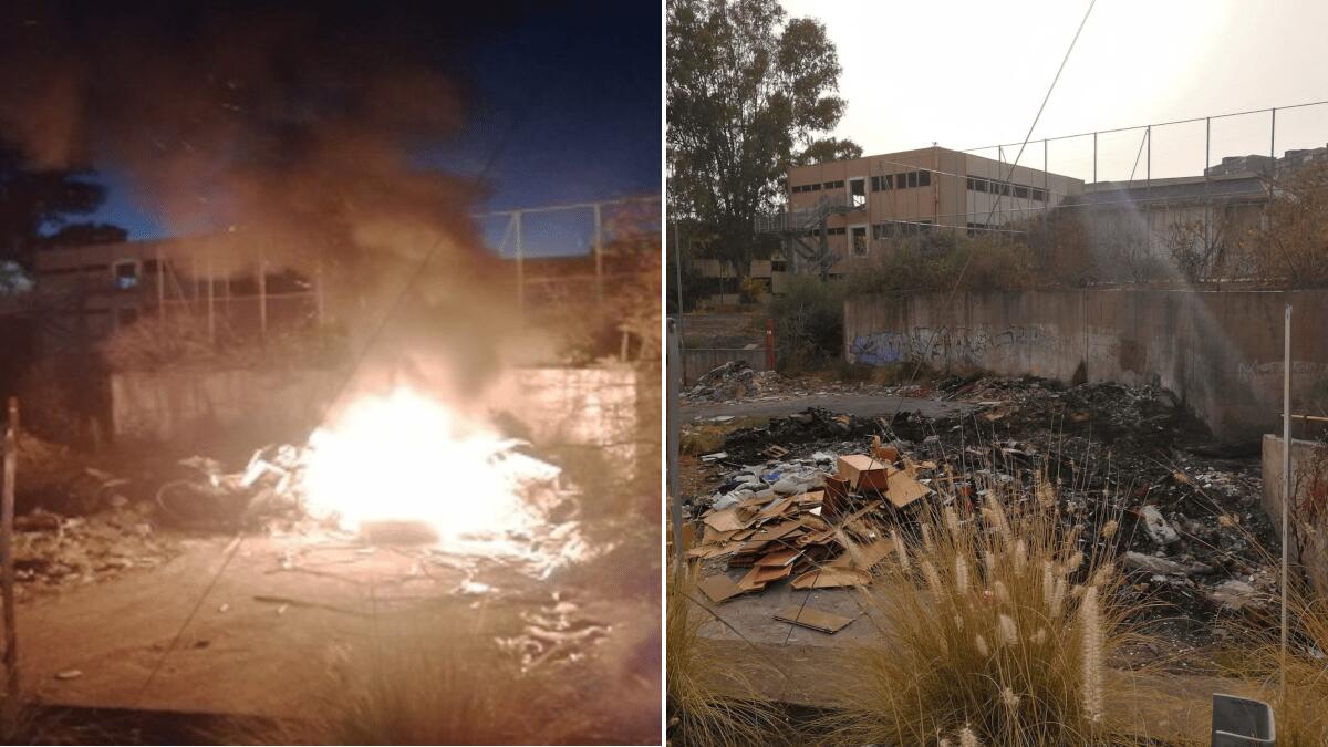 Incendio all’ex scuola “Brancati” oramai attorniata da materiale infiammabile - 