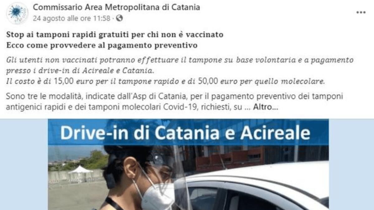 Tamponi a pagamento: No-Vax attaccano pagina Facebook del Commissario di Catania (I FATTI) - 